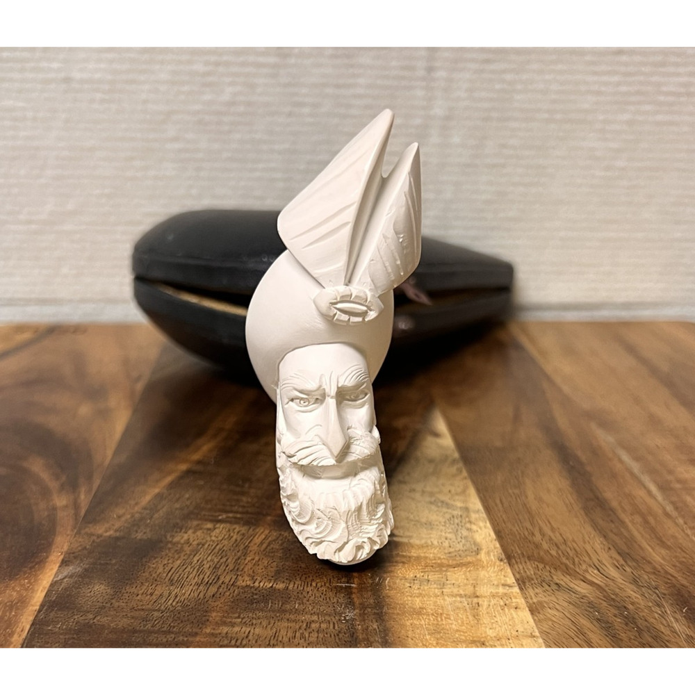 Vintage Meerschaum Turkish Pipe Carved Sultan With Fitted Case Unused - Picture 2 of 8